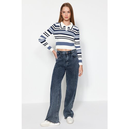 Trendyol Ecru Crop Polo Collar Knitwear Sweater Cene