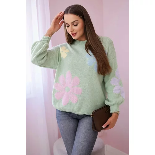 Kesi Sweater with floral mohair dark mint