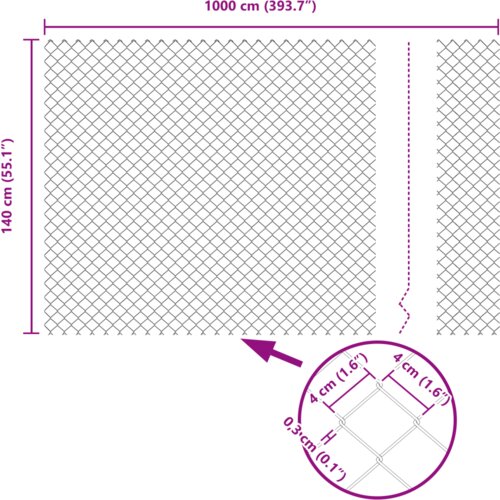 VidaXL Ograda od lanca s 7 obodnim postovima 1,4x10 m Cinkovani čelik Slike