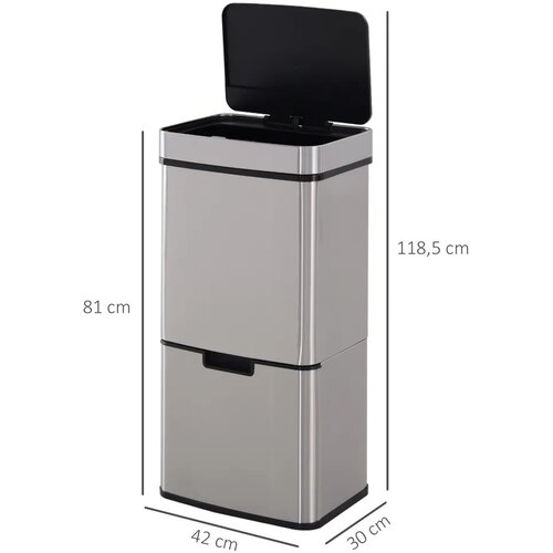  Kanta za smeće 47 L s senzorom + 2 &amp;times; 12 5 L automatska od nehrđajućeg čelika vodootporna srebrna Slike