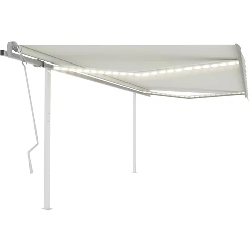 vidaXL Ročno zložljiva tenda z LED lučkami 4x3,5 m krem