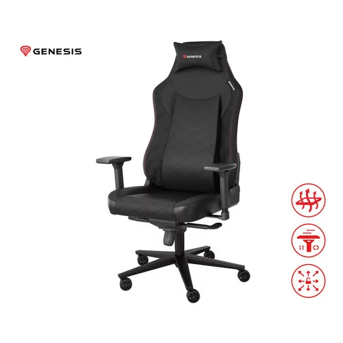 Genesis NITRO 890 G2 gaming stol, ergonomski, nastavljiva višina / naklon, 3D nasloni za roke, kolesa CareGLide™, črn