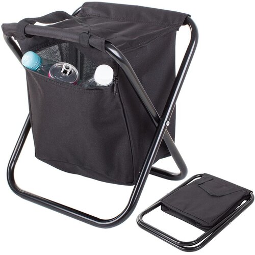  Turistička sklopiva ribička stolica s termo rashladnom torbom crna Slike