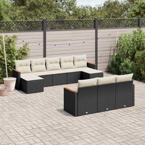  10-dijelni set vrtnih sofa s jastucima crni od poliratana Slike