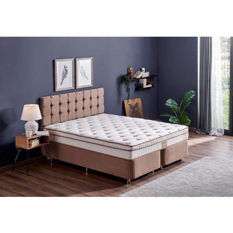 Hanah home Helen - Light Brown (150 x 200) Light Brown Double Mattress, Base & Headboard Cene