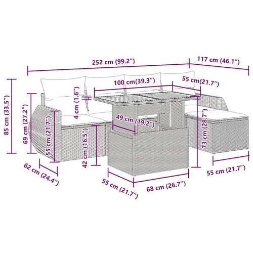 VidaXL Vrtna garnitura - 6-dijelni set vrtnih sofa s jastucima crni od poliratana - Crna sa spremi&amp;scaron;tem 1 Slike