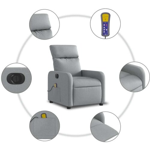 VidaXL Električni masažni naslonjač od tkanine svjetlosivi Slike