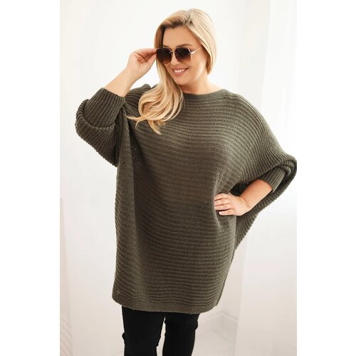 Kesi Włoski Women&amp;#039;s Plus Size Sweater with mohair poncho khaki Slike