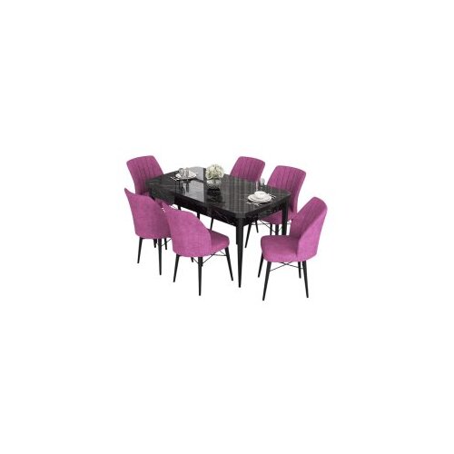 Hanah home set trpezarijski sto i 6 stolica eva black marble purple Cene