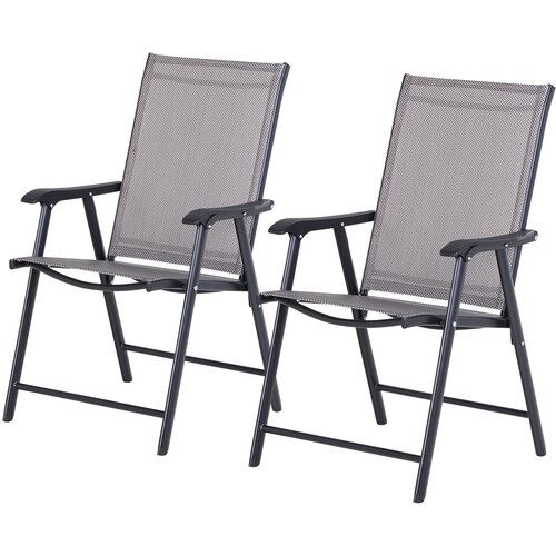Outsunny Komplet 2 zložljivih zunanjih stolov iz jekla in tekstilnega materiala za vrtno teraso Veranda, siva, 58 x 64 x 94 cm, (20754290) Slike