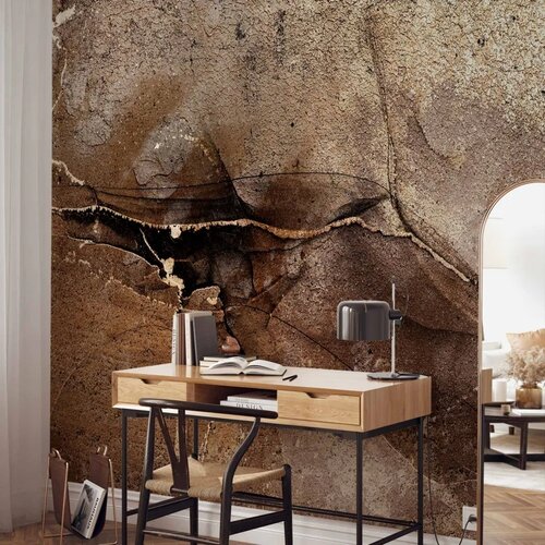  Foto tapeta - Rock abstraction - brown and beige pattern in the style of cracked stone 100x70 Premium Cene