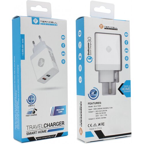 Teracell kućni punjač Evolution sa micro USB kablom TC-03 QC3.0 2.4A beli Slike