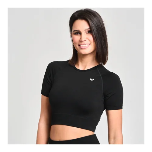 Zoe Ella Seamless Crop Top, Black - S, (21576401)