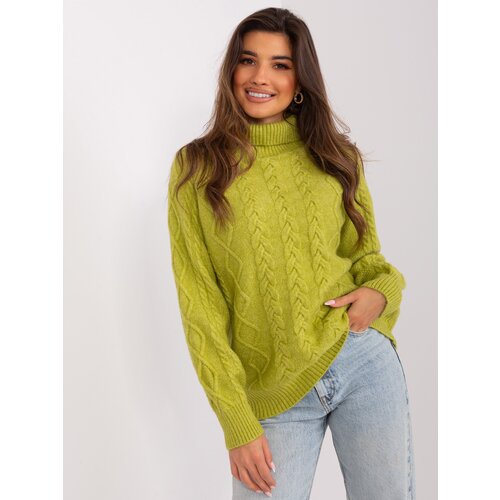 Fashion Hunters Light green sweater with cables and sleeves Slike