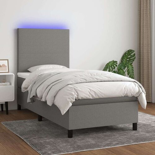  Box spring postelja z vzmetnico LED temno siva 90x200 cm blago, (20789224) Slike