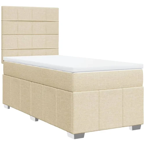 vidaXL Box spring postelja z vzmetnico krem 100x200 cm blago, (21309488)