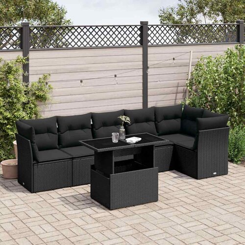  7-dijelni set vrtnih sofa od poliratana s jastucima crni Crna 100 x 55 x 73 cm Cene