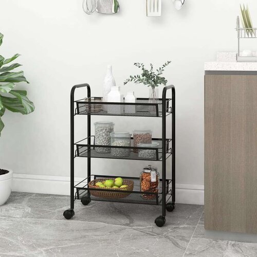 vidaXL Kuhinjska kolica s 3 razine crna 46 x 26 x 64 cm željezna Cijene