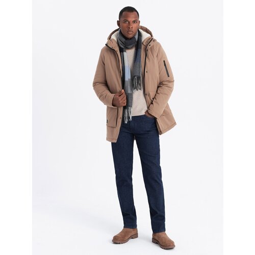 Ombre Men's long parka sherpa jacket - beige Slike