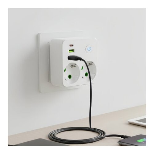  Strujni razdelnik 2 utič. + prekidač, 2xUSB+tip C ( NV86U/WH ) Slike