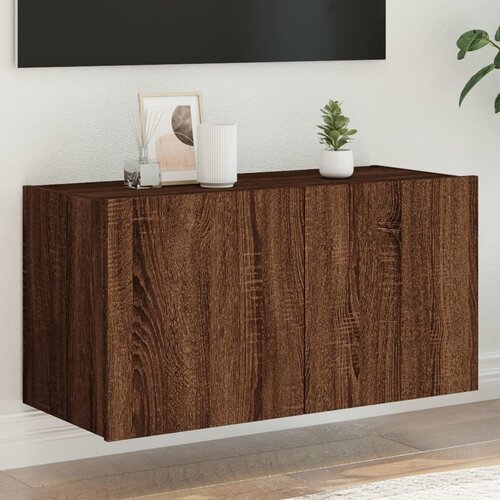 VidaXL Stenska TV omarica z LED lučkami rjavi hrast 80x35x41 cm Slike