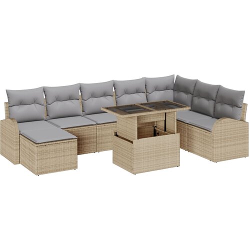 vidaXL set od 9 komada sofe za vrt s jastučićima bež poli ratan, 2-sjedalna sofa za vrt s pohranom i jastučićima bež poli ratan Cijene