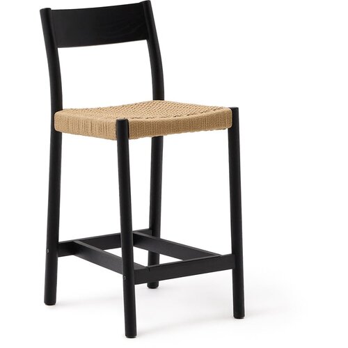 Kave Home Crna/u prirodnoj boji barska stolica od punog hrasta (visine sjedala 65 cm) Yalia – Cijene