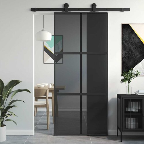  Klizna vrata crna 90 x 205 cm od kaljenog stakla i aluminija Cijene