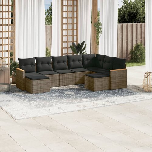 VidaXL 9-dijelni set vrtnih sofa od poliratana s jastucima sivi Slike