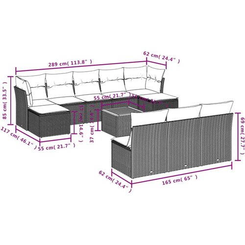 vidaXL 11-dijelni set vrtnih sofa od poliratana s jastucima bež Cijene
