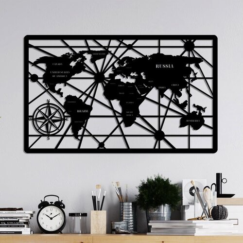 Wallity Zidna dekoracija World Map 7-S, 40 x 65 cm, Crna Cene