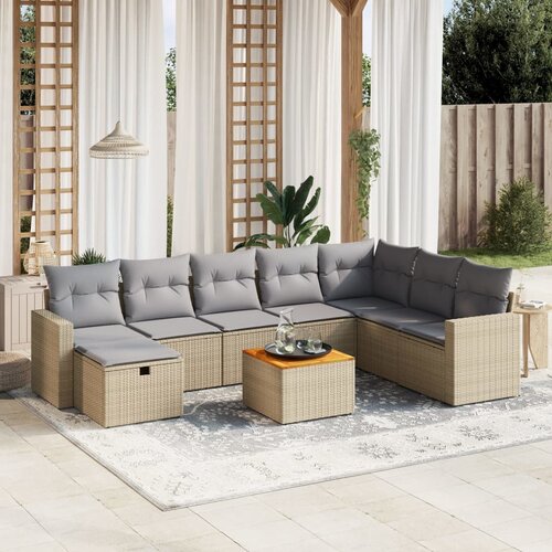 vidaXL 9-dijelni set vrtnih sofa s jastucima bež od poliratana Cijene