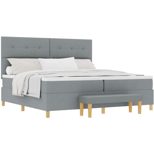 VidaXL Box Spring Krevet s Madracem i Klupom Svjetlosiva 200x200 cm Tkanina Slike