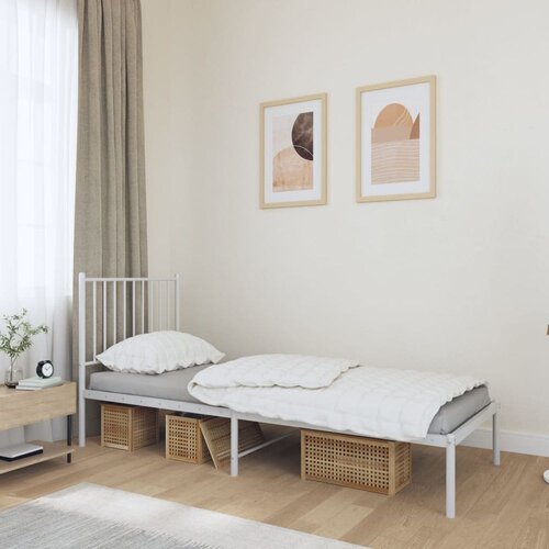Metalni Kovinski posteljni okvir z vzglavjem bel 75x190 cm Slike