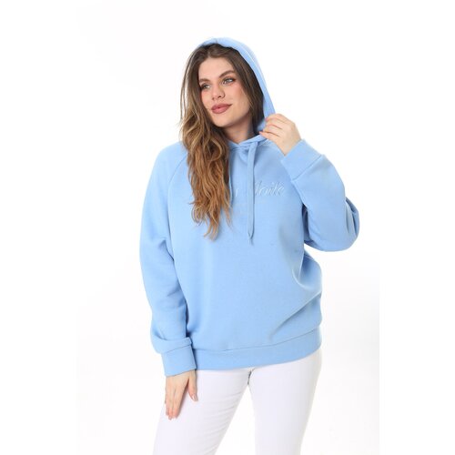 Şans Women's Plus Size Baby Blue Inner Raising 3 Thread Fabric Hooded Sweatshirt Cene