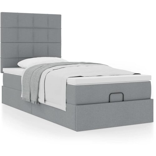 vidaXL Otomanski posteljni okvir z vzmetnico siv 90x200 cm blago Cene