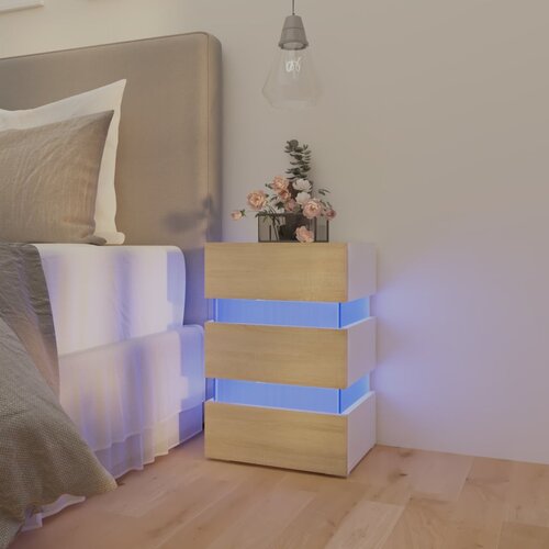 vidaXL LED nočna omarica bela in sonoma hrast 45x35x67 cm iverna pl. Cene