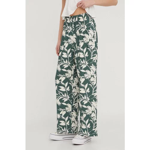 Abercrombie & Fitch Lanene hlače boja: zelena, široke, visoki struk