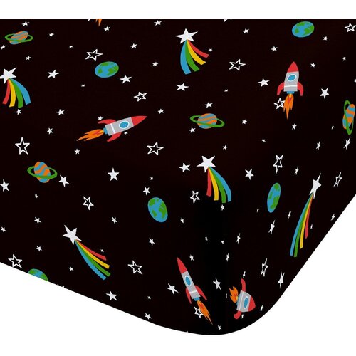 Catherine Lansfield Črna napenjalna enojna otro&scaron;ka rjuha 90x190 cm Rainbow Rockets &ndash; Cene