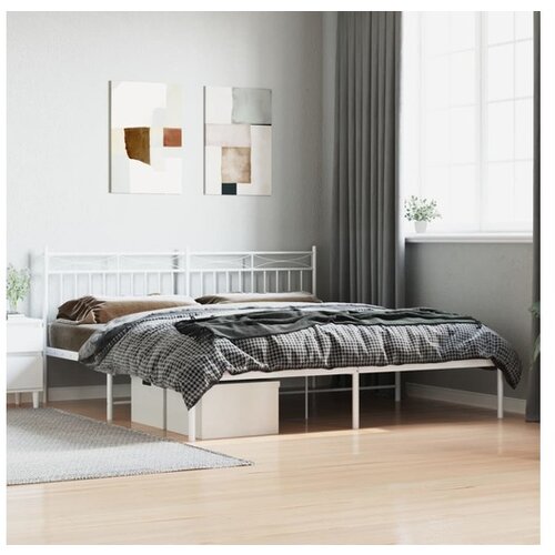 VidaXL Kovinski posteljni okvir z vzglavjem bel 180x200 cm Slike
