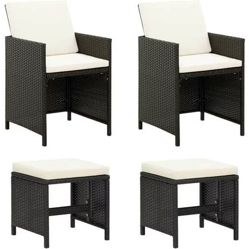  Vrtni stoli in stolčki 4-delni komplet poli ratan črne barve
