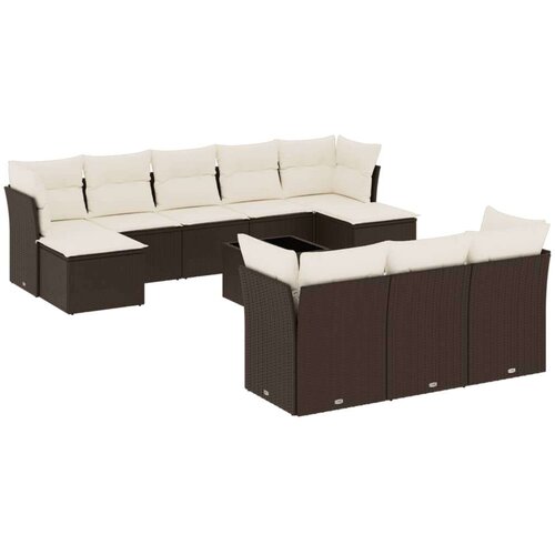 VidaXL 11-dijelni set vrtnih sofa od poliratana s jastucima smeđi Slike