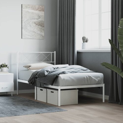 The Living Store Kovinski posteljni okvir z vzglavjem bel 80x200 cm - Kovinski Posteljni Okvir, (21449949) Slike