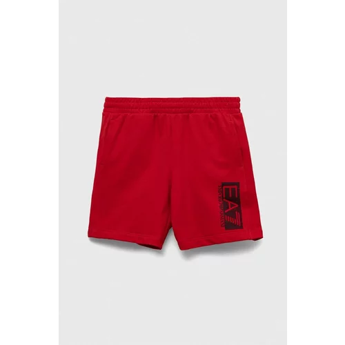 Ea7 Emporio Armani Dječje pamučne kratke hlače boja: crvena, podesivi struk