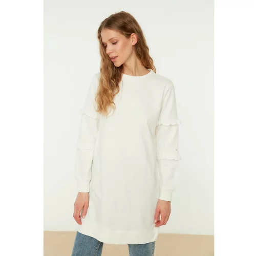 Trendyol Ecru Crew Neck Sleeves Frilly Knitted Tunic