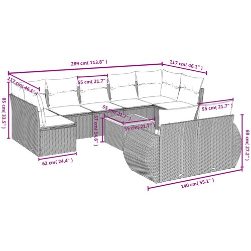  10-dijelni set vrtnih sofa s jastucima bež od poliratana 70 x 62 x 69 cm Slike