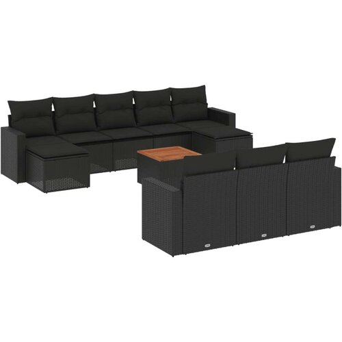 VidaXL 11-dijelni set vrtnih sofa od poliratana s jastucima crni Slike
