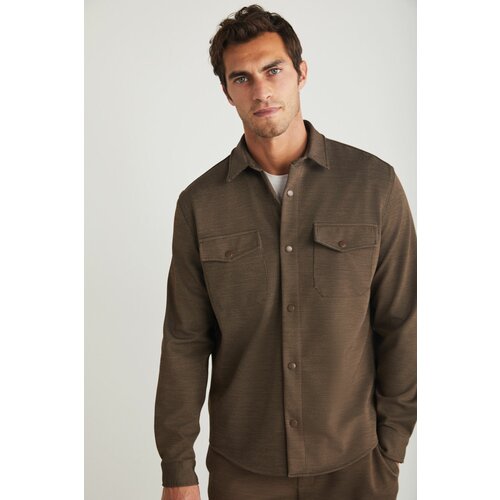 GRIMELANGE JONES Men's Special Pique Look Thick Fabric Closed Pocket Shirt Jacket with Snaps Cene