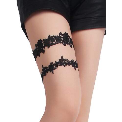 SuperLove Flirty Floral Lace Leg Garters 81281 Black Cene