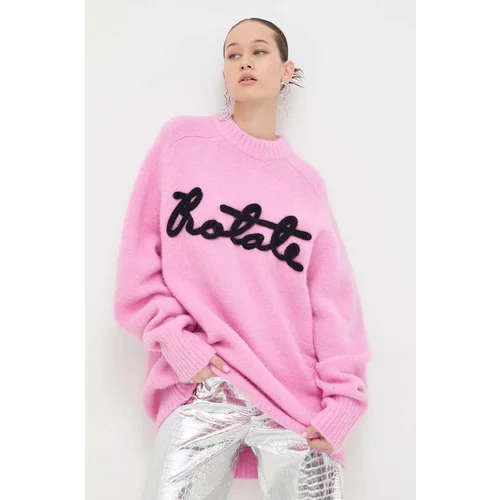 ROTATE Volnen pulover ženski, roza barva